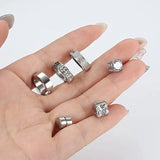 6 Pairs Magnetic Stainless Steel Stud Earrings CZ Clip-On Hoop Non-Piercing