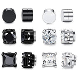 6 Pairs Magnetic Stud Earrings Men Women CZ Magnet Non-piercing Set Round Steel
