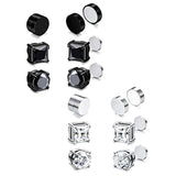 6 Pairs Magnetic Stud Earrings CZ Magnet Non-Piercing Clip Round Steel JKC