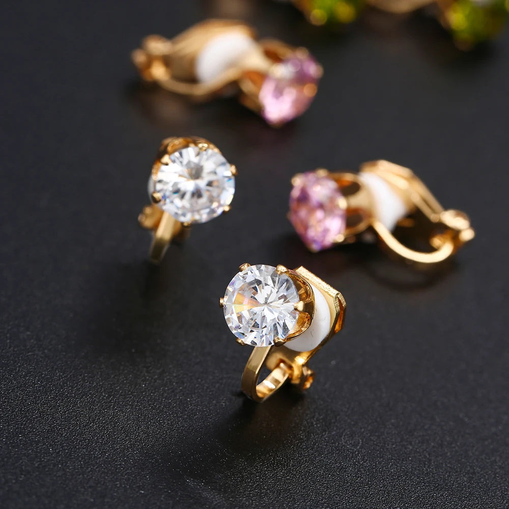 6 Pairs/set Colorful Zircon Stone Clip Earrings for Women