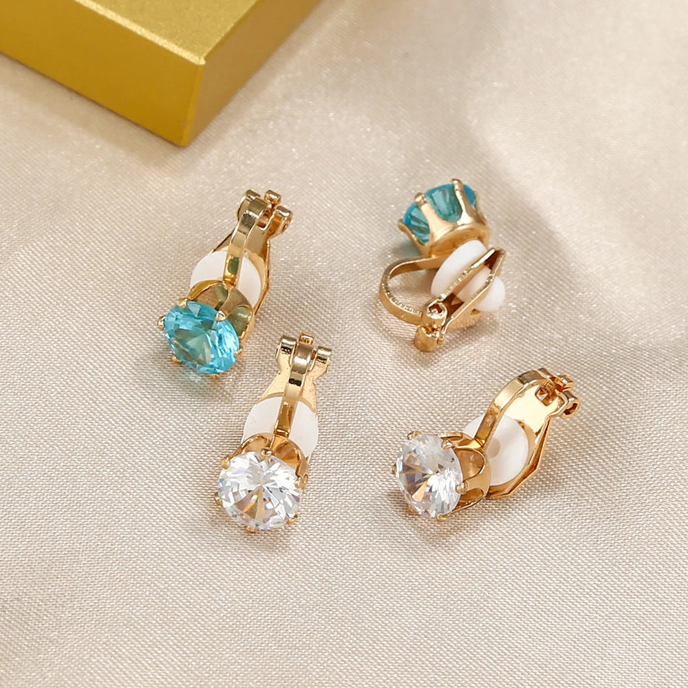6 Pairs/set Colorful Zircon Stone Clip Earrings for Women
