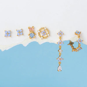 6 Pcs CZ Flower Piercing Stud Earrings Set Gold-plated Cartilage Jewelry