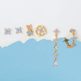 6 Pcs CZ Flower Piercing Stud Earrings Set Gold-plated Cartilage Jewelry