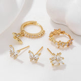 6 Pcs Cubic Zircon Butterfly Stud Earrings Set, Animal Plant Jewlery Piercing
