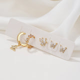 6 Pcs Cubic Zircon Butterfly Stud Earrings Set, Animal Plant Jewlery Piercing