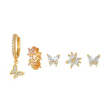 6 Pcs Cubic Zircon Butterfly Stud Earrings Set, Animal Plant Jewlery Piercing