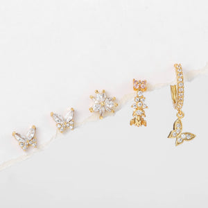 6 Pcs Cubic Zircon Butterfly Stud Earrings Set, Animal Plant Jewlery Piercing