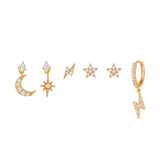 6 Pcs CZ Star Moon Stud Earrings Set for Women Cartilage Piercing Jewelry Sets