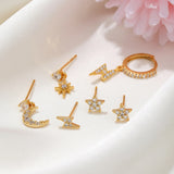 6 Pcs CZ Star Moon Stud Earrings Set for Women Cartilage Piercing Jewelry Sets