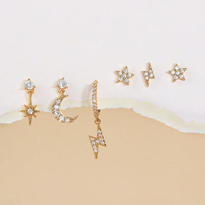 6 Pcs CZ Star Moon Stud Earrings Set for Women Cartilage Piercing Jewelry Sets