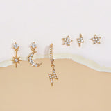 6 Pcs CZ Star Moon Stud Earrings Set for Women Cartilage Piercing Jewelry Sets