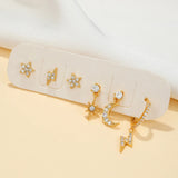 6 Pcs CZ Star Moon Stud Earrings Set for Women Cartilage Piercing Jewelry Sets