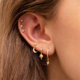 6 Pcs CZ Star Moon Stud Earrings Set for Women Cartilage Piercing Jewelry Sets