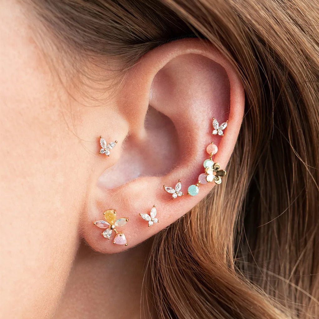 6 Pcs Crystal Butterfly Earrings Set for Women