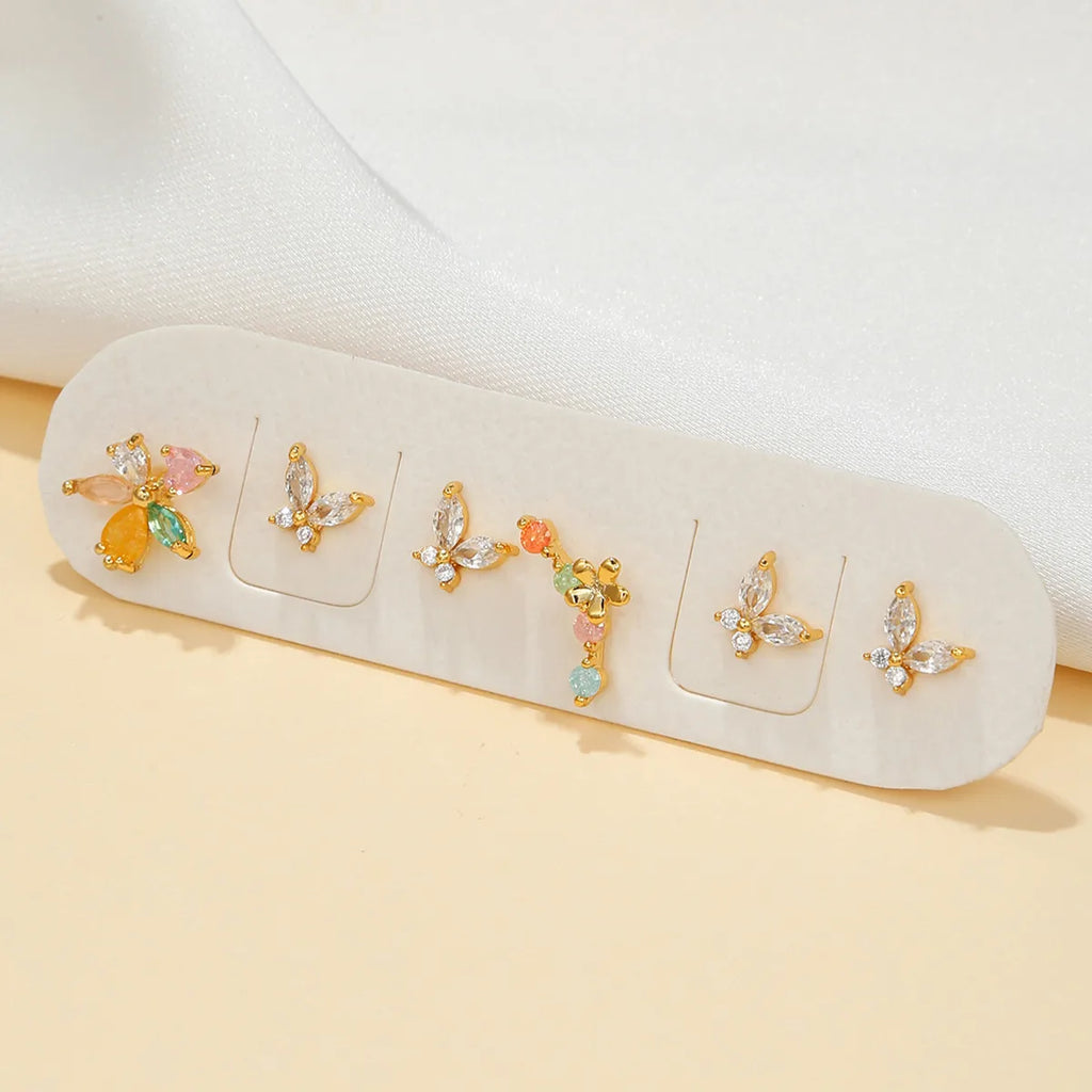 6 Pcs Crystal Butterfly Earrings Set for Women