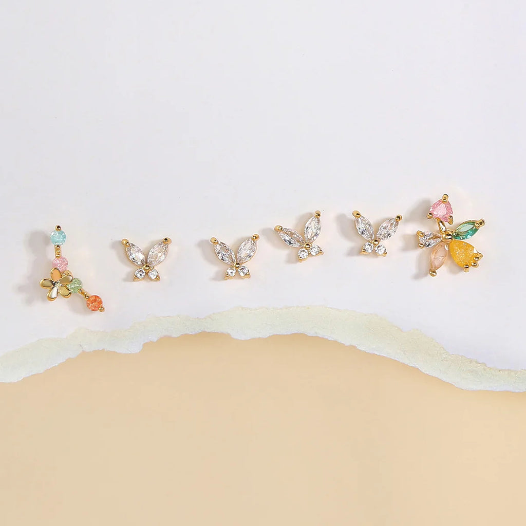 6 Pcs Crystal Butterfly Earrings Set for Women