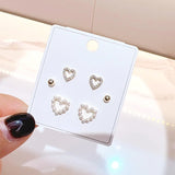 6 Pcs Korean Style Heart & Pearl Earrings Set for Women