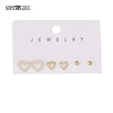 6 Pcs Korean Style Heart & Pearl Earrings Set for Women