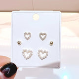 6 Pcs Korean Style Heart & Pearl Earrings Set for Women