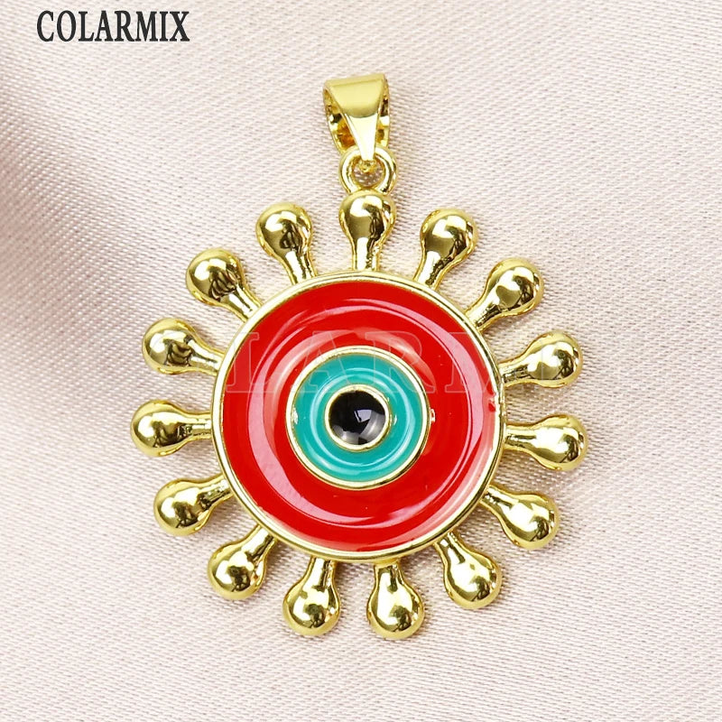 6 Pcs Enamel Neon Solar Eyes Pendant Charms Necklace Jewelry Accessories