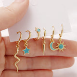 6 Pcs Pearl Star Moon Enamel Dangle Earrings Set Small Hoop Earring For Women