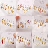6 Pcs Pearl Star Moon Enamel Dangle Earrings Set Small Hoop Earring For Women