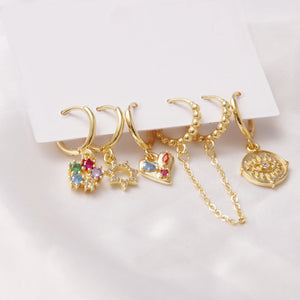 6 Pcs Pearl Star Moon Enamel Dangle Earrings Set Small Hoop Earring For Women