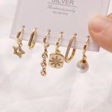 6 Pcs Pearl Star Moon Enamel Dangle Earrings Set Small Hoop Earring For Women