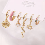 6 Pcs Pearl Star Moon Enamel Dangle Earrings Set Small Hoop Earring For Women