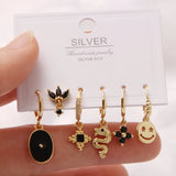 6 Pcs Pearl Star Moon Enamel Dangle Earrings Set Small Hoop Earring For Women