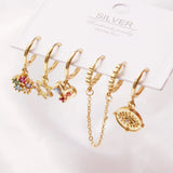 6 Pcs Pearl Star Moon Enamel Dangle Earrings Set Small Hoop Earring For Women