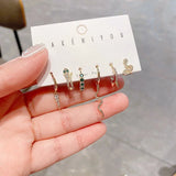 6 Pcs Green Eye Snake Pendant Earrings Set