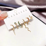 6 Pcs Green Eye Snake Pendant Earrings Set