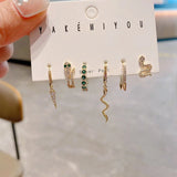 6 Pcs Green Eye Snake Pendant Earrings Set