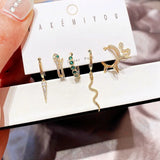6 Pcs Green Eye Snake Pendant Earrings Set