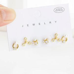6 Pcs Pearl Stud Earrings Set for Women Gift