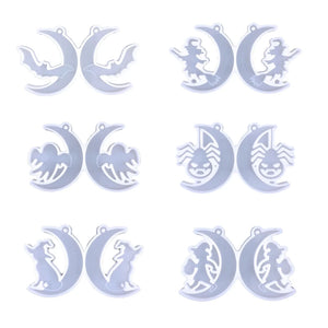 6 Pcs Halloween Moon Witch Earrings Resin Mold