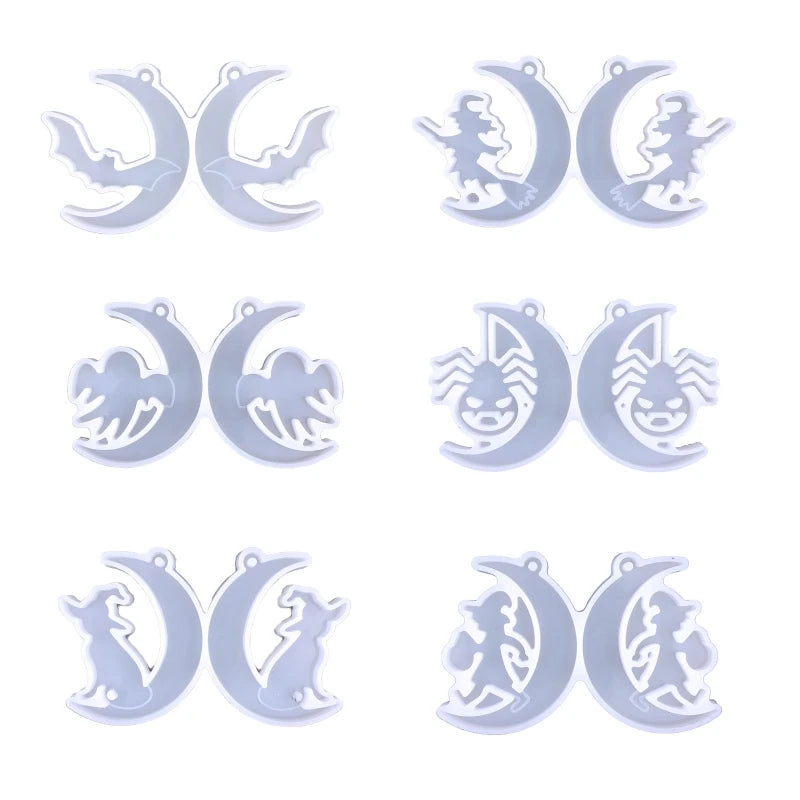 6 Pcs Halloween Moon Witch Earrings Resin Mold
