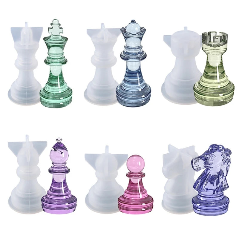 6 Pcs International Chess UV Crystal Resin Mold Chess Pieces Silicone Mould