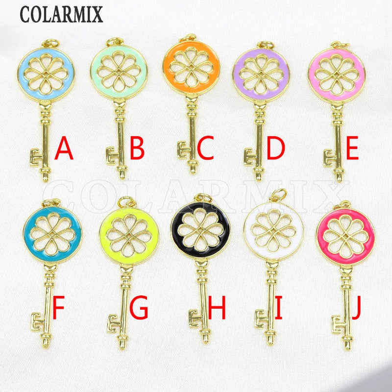 6 Pcs Key Shape Charms Lovely Flower Pendant for Necklace Making