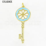 6 Pcs Key Shape Charms Lovely Flower Pendant for Necklace Making