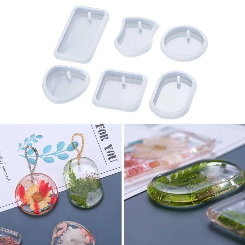6 Pcs Keychain Epoxy Resin Mold Pendant Silicone Mould DIY Crafts