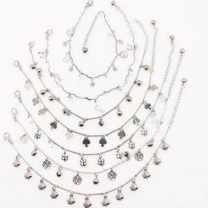 6 Pcs Mixed Summer Beach Anklet Bracelet Flower Bell Barefoot Leg Chain