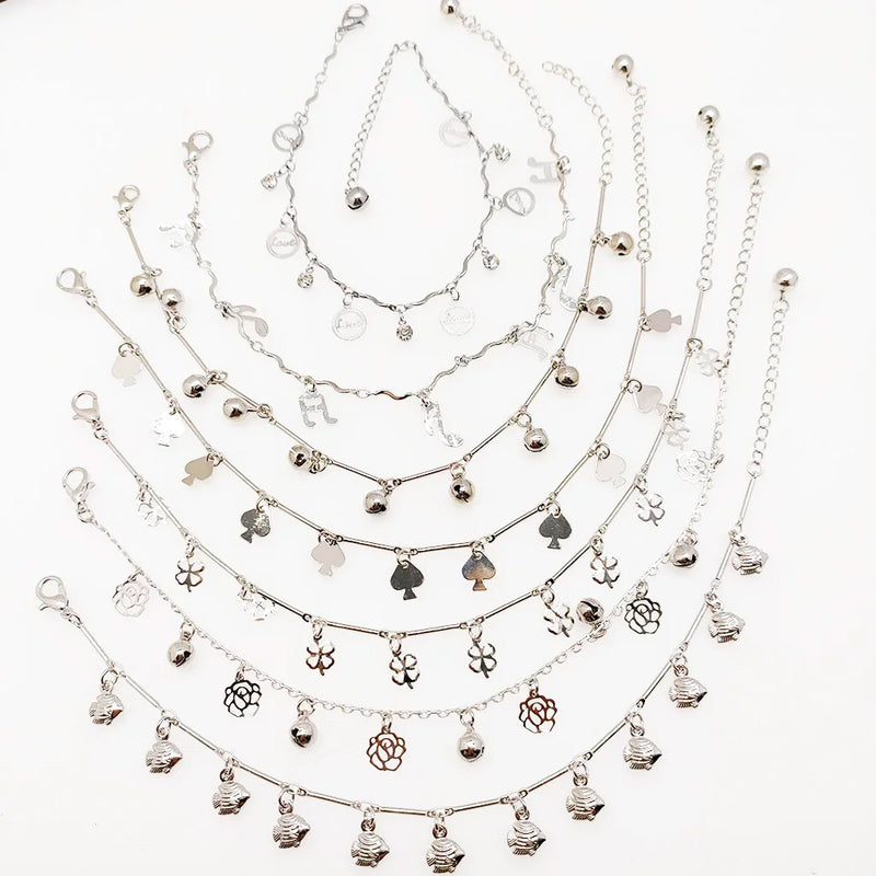 6 Pcs Mixed Summer Beach Anklet Bracelet Flower Bell Barefoot Leg Chain
