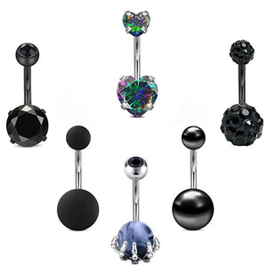 6 Pcs 14G Surgical Steel Bar Zircon Heart Belly Piercing Crystal Balls Earrings