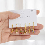 6 Pcs Fruit Earrings Set Colorful Zircon Hoop Women Jewelry Gift