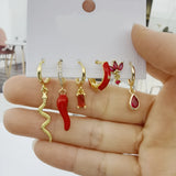 6 Pcs Fruit Earrings Set Colorful Zircon Hoop Women Jewelry Gift