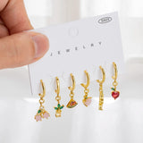 6 Pcs Fruit Earrings Set Colorful Zircon Hoop Women Jewelry Gift