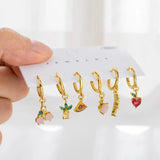 6 Pcs Fruit Earrings Set Colorful Zircon Hoop Women Jewelry Gift