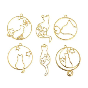 6 Pcs Kitten Cat Hollow Frames for Jewelry Necklace Pendant
